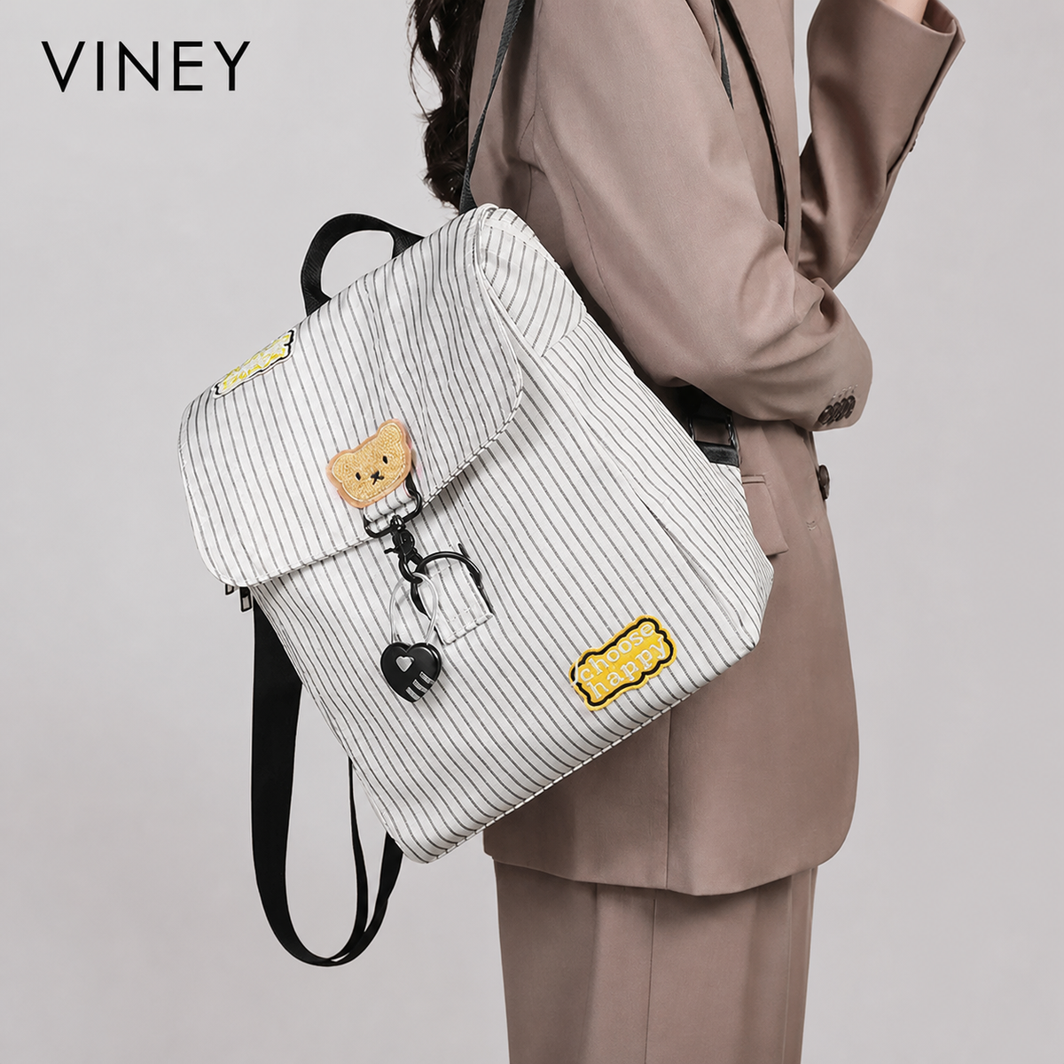 VINEY Canvas Large Capacity Laptop Playful Backpack — English product image 2