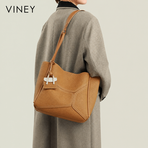 VINEY City Genuine Leather Large Capacity Convertible Bucket Bag — English product image 2