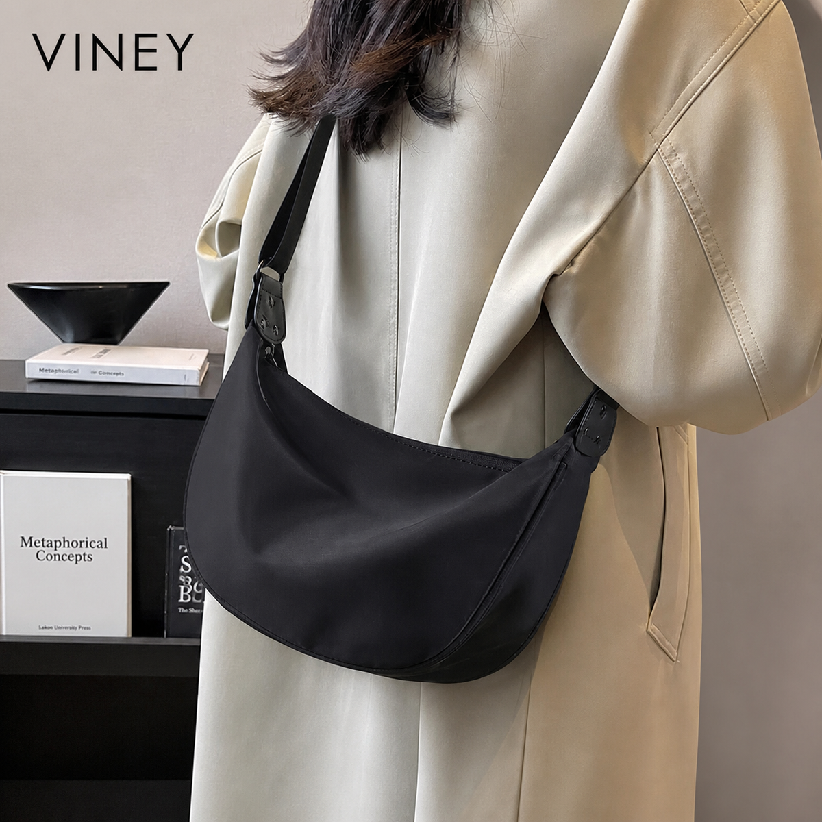 VINEY City Canvas Large Capacity Convertible Hobo Bag — English product image 1