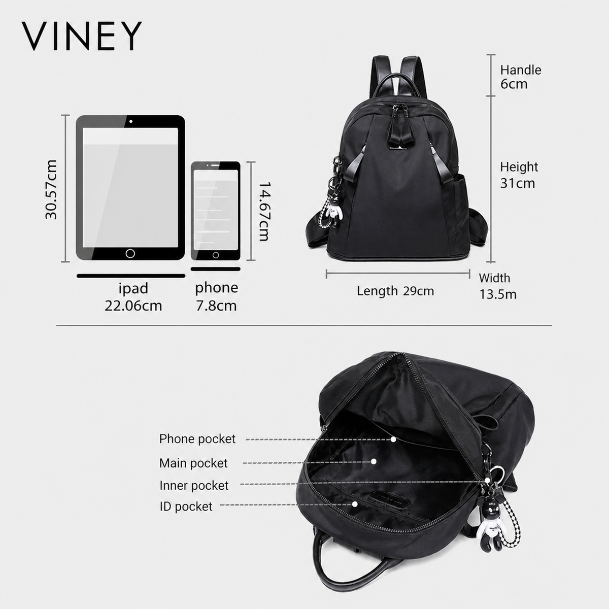 VINEY Everyday Oxford Fabric Large Capacity Backpack — English product image 5