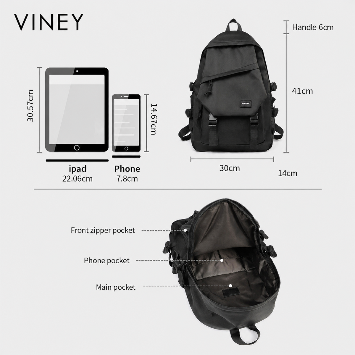 VINEY City Canvas Large Capacity Backpack — English product image 5