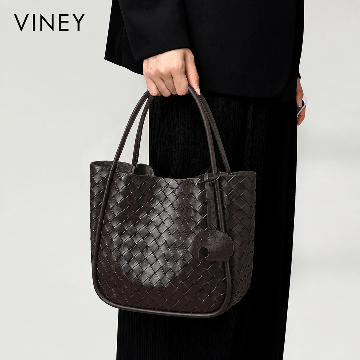 VINEY Urban Genuine Leather Large Capacity Basket Convertible Bucket Bag product image 2