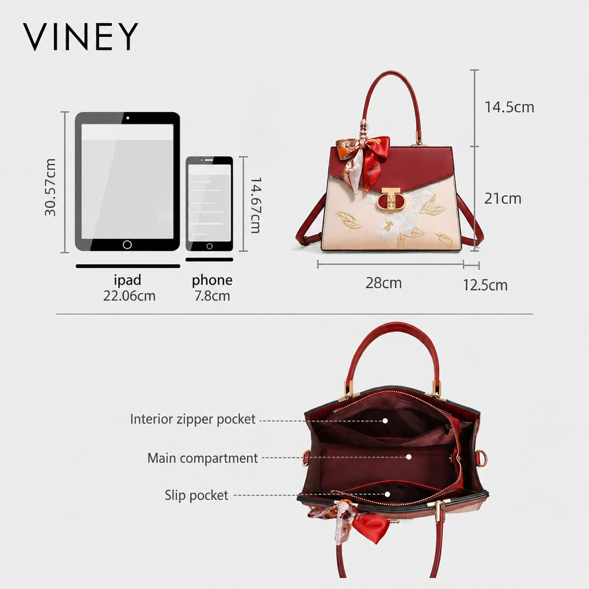 VINEY Classic Genuine Leather Top-Handle Bag — English product image 5