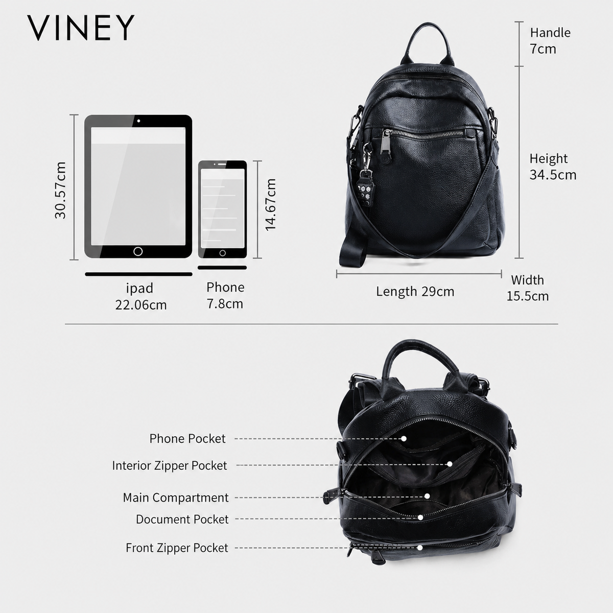 VINEY Everyday Genuine Leather Large Capacity Backpack — English product image 5