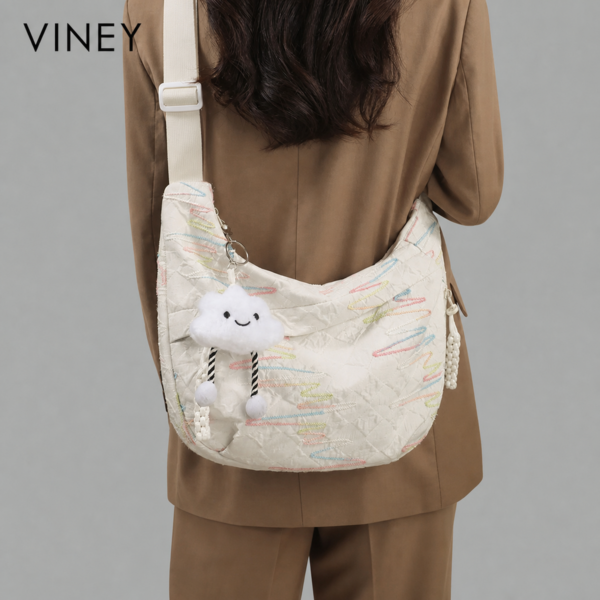 VINEY Canvas Large Capacity Crescent Convertible Tote Bag — English product image 2