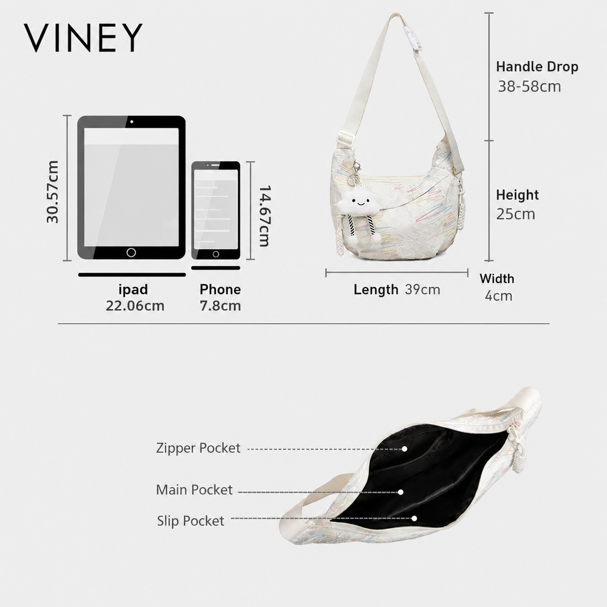 VINEY Canvas Large Capacity Crescent Convertible Tote Bag — English product image 5