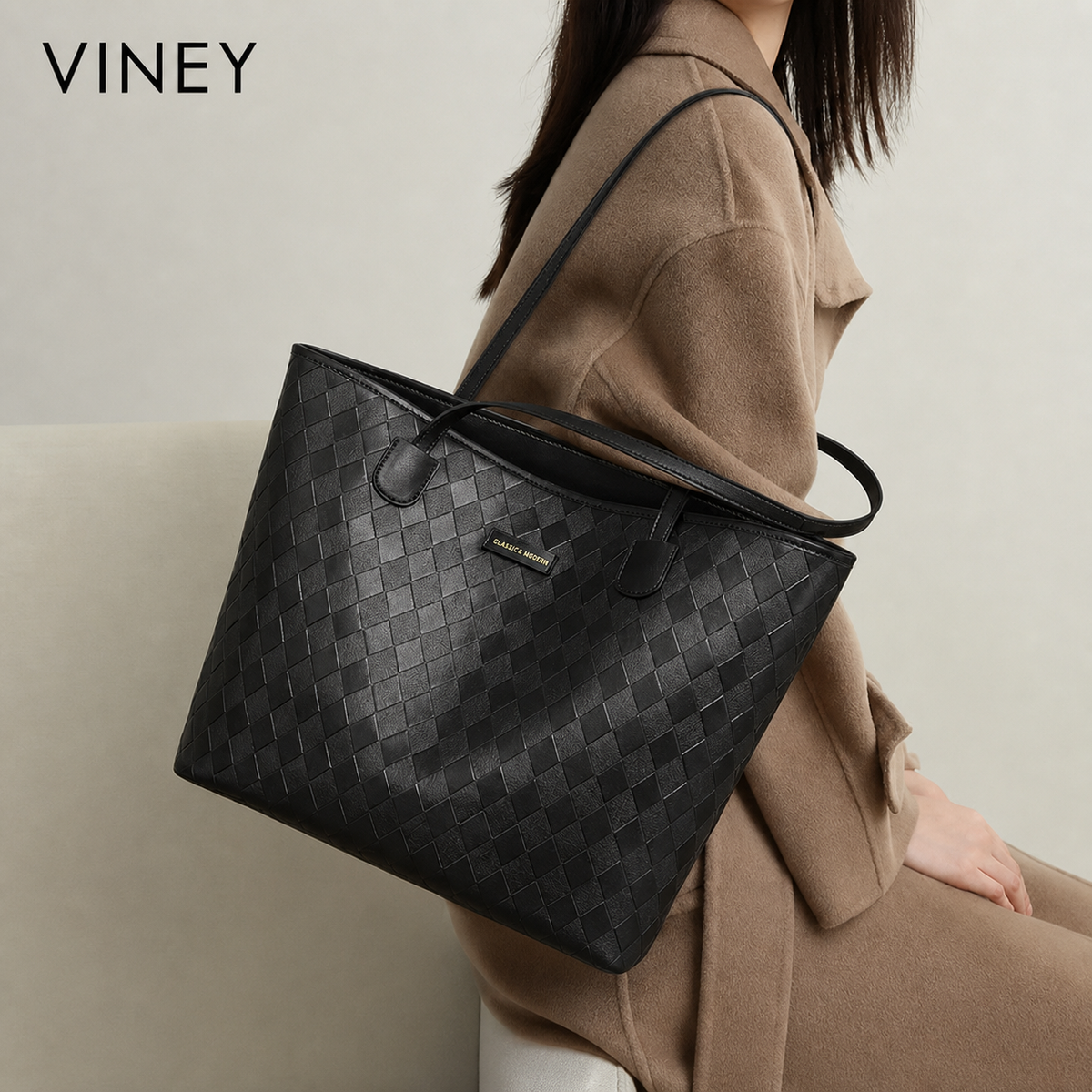 VINEY Everyday Genuine Leather Large Capacity Convertible Tote Bag — English product image 1