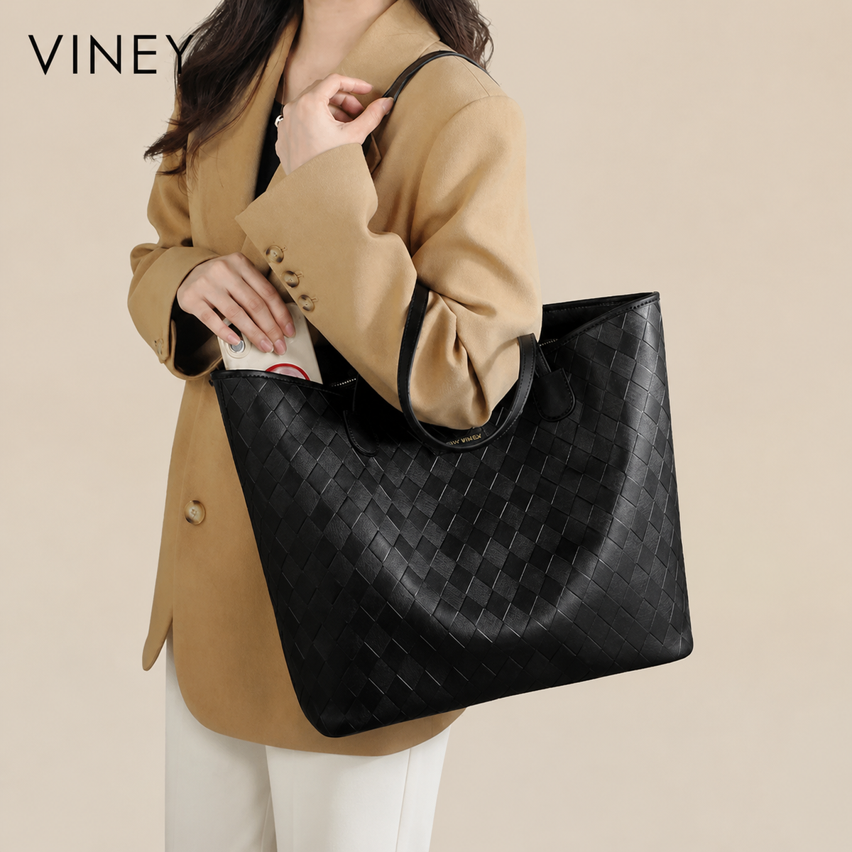 VINEY Everyday Genuine Leather Large Capacity Convertible Tote Bag — English product image 2