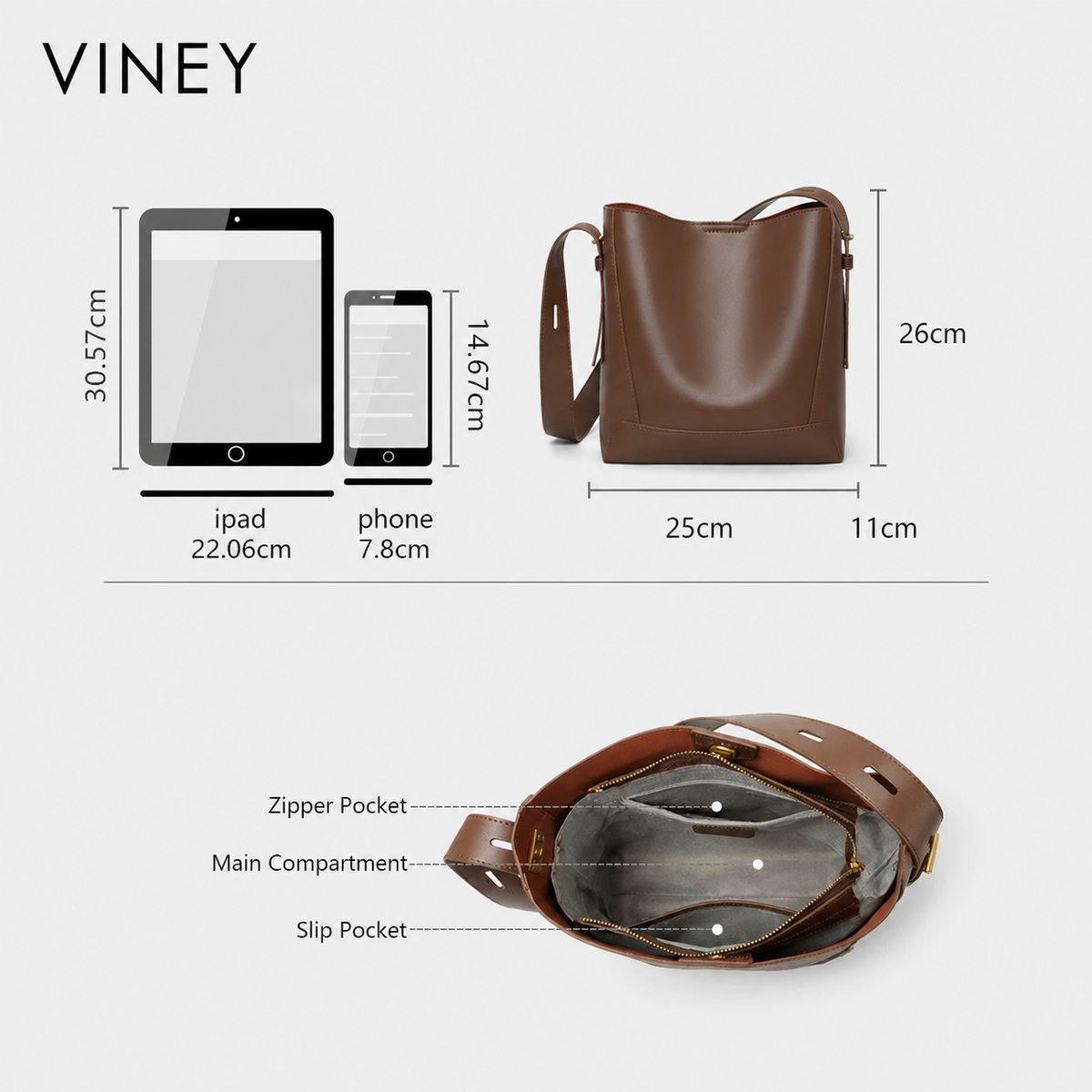 VINEY Commuter Genuine Leather Large Capacity Convertible Bucket Bag — English product image 5