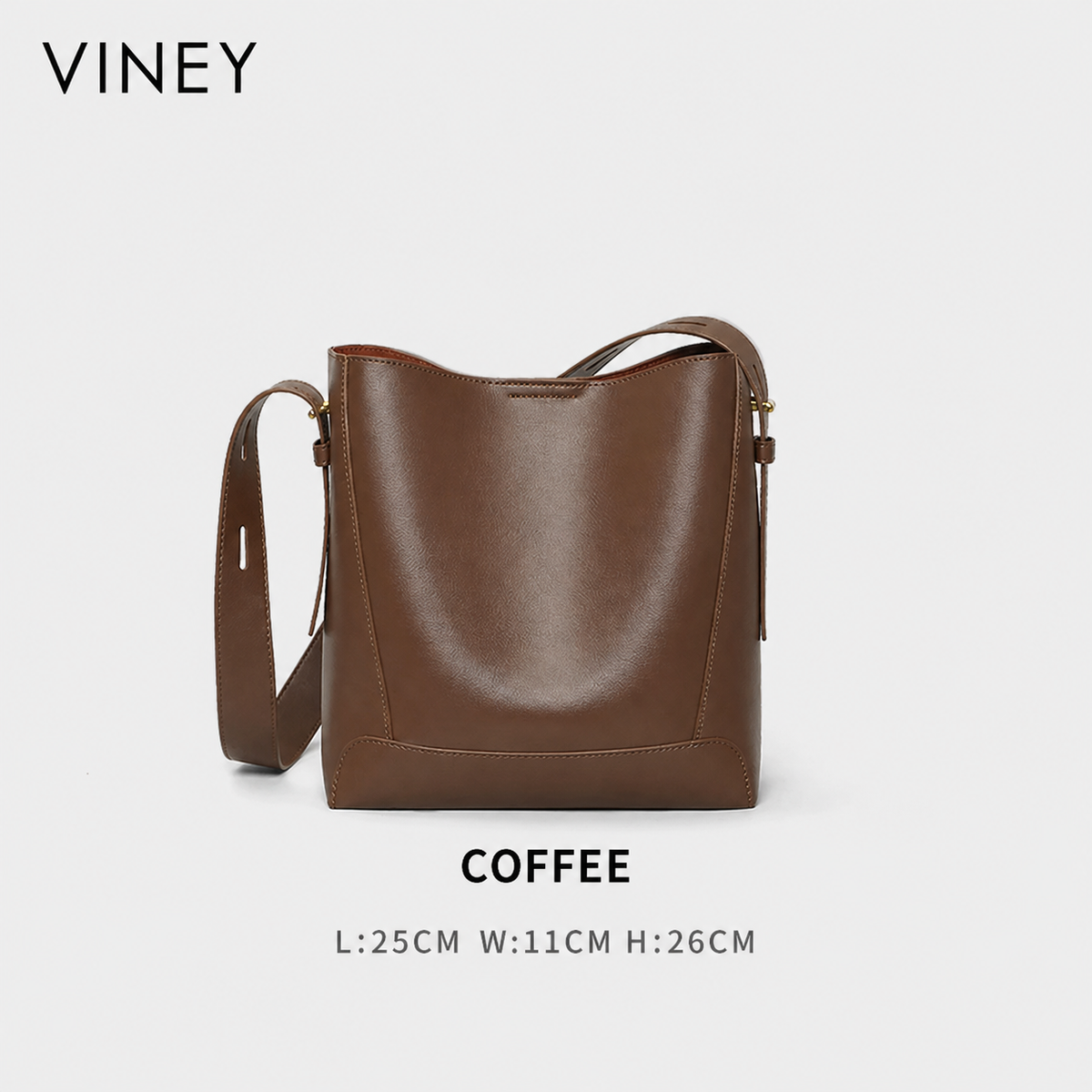VINEY Commuter Genuine Leather Large Capacity Convertible Bucket Bag — English product image 6