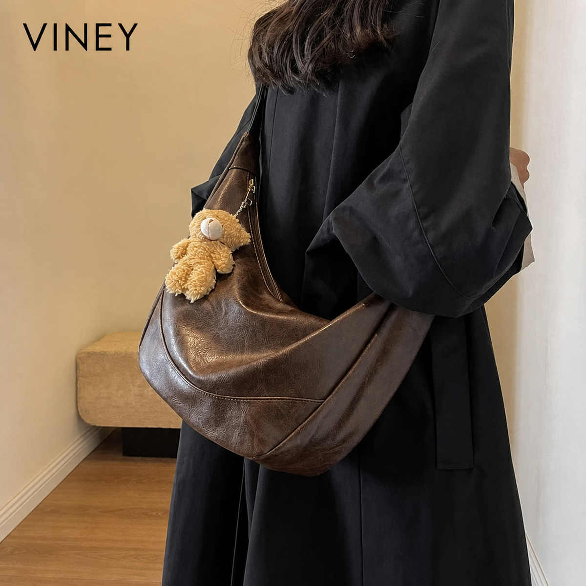 VINEY City Genuine Leather Large Capacity Convertible Hobo Bag — English product image 1