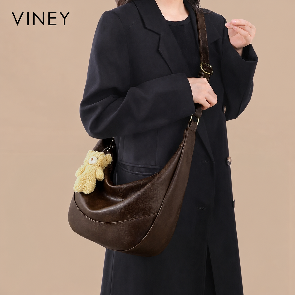 VINEY City Genuine Leather Large Capacity Convertible Hobo Bag — English product image 2
