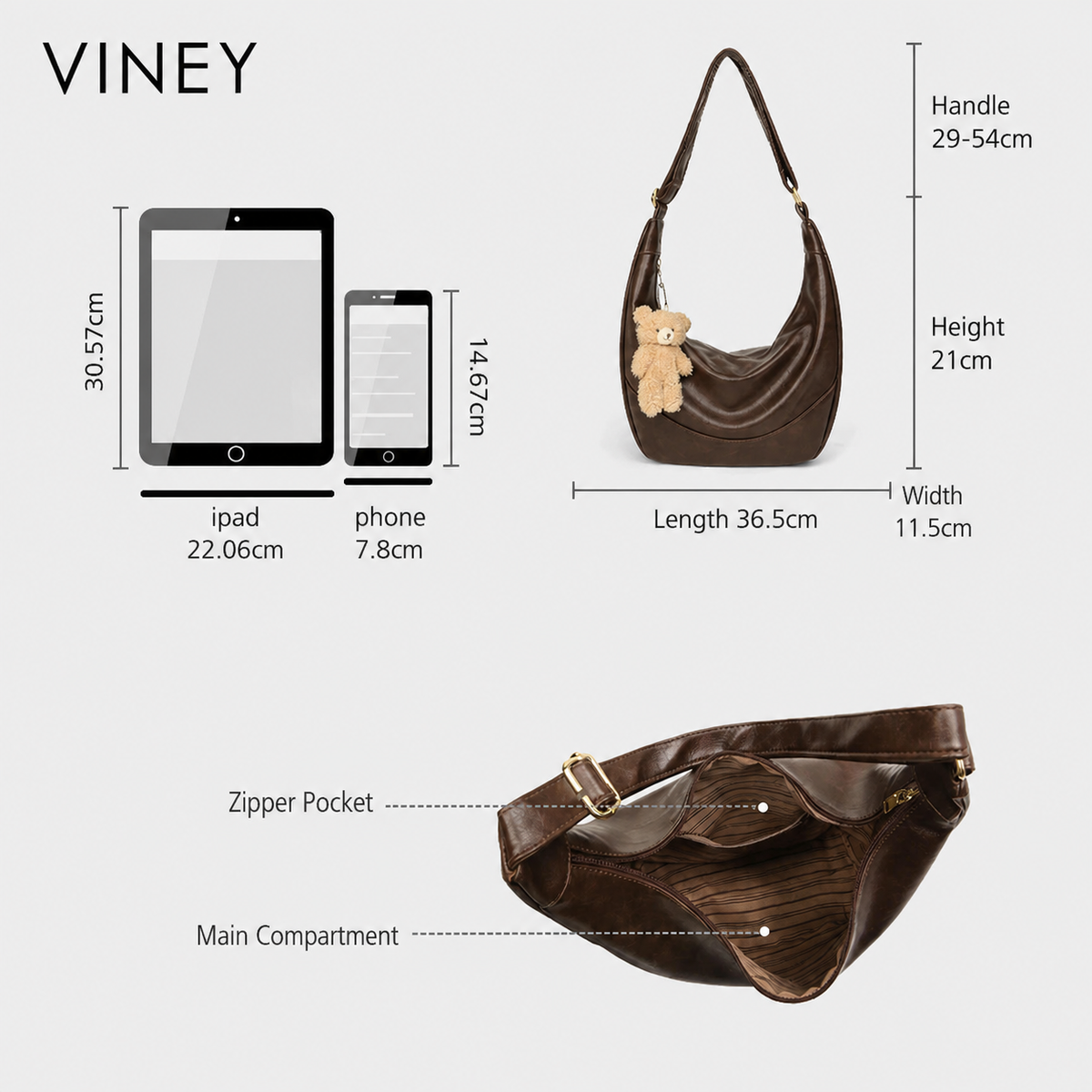 VINEY City Genuine Leather Large Capacity Convertible Hobo Bag — English product image 5
