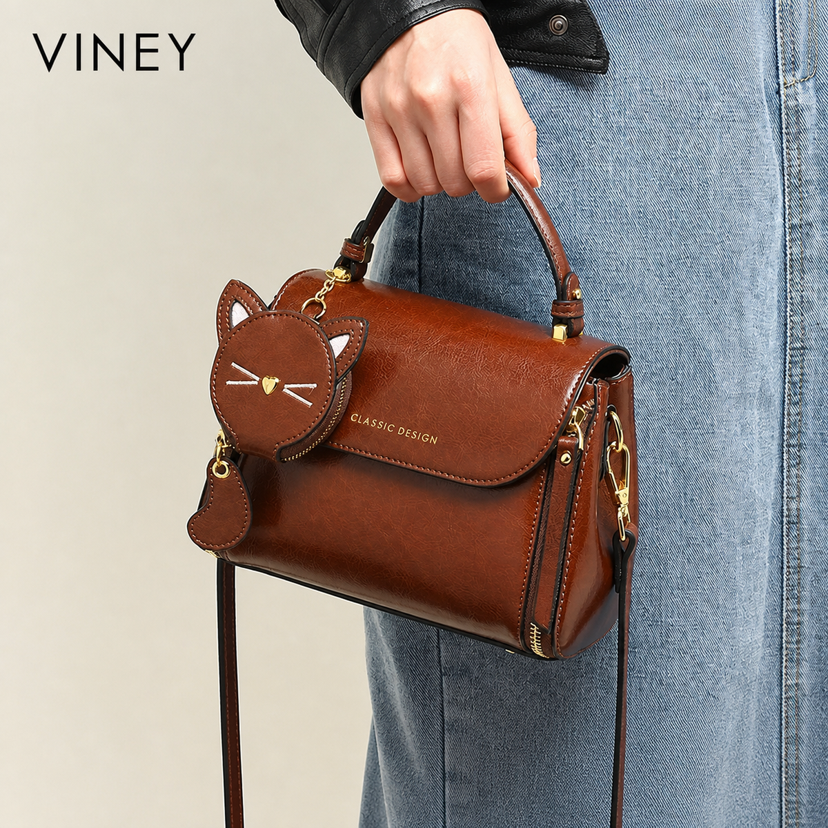 VINEY Essential Genuine Leather Convertible Top-Handle Bag — English product image 1