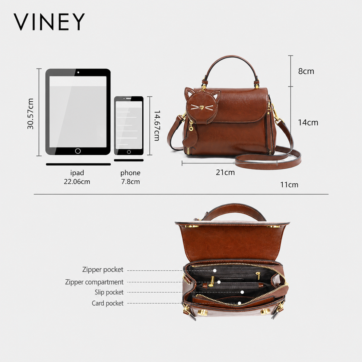 VINEY Essential Genuine Leather Convertible Top-Handle Bag — English product image 5