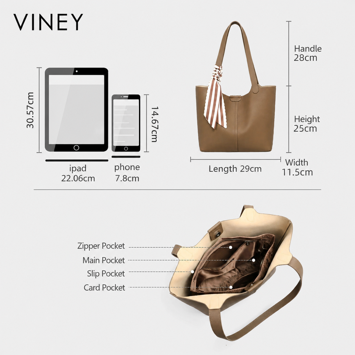 VINEY Everyday Genuine Leather Large Capacity Tote Bag — English product image 5