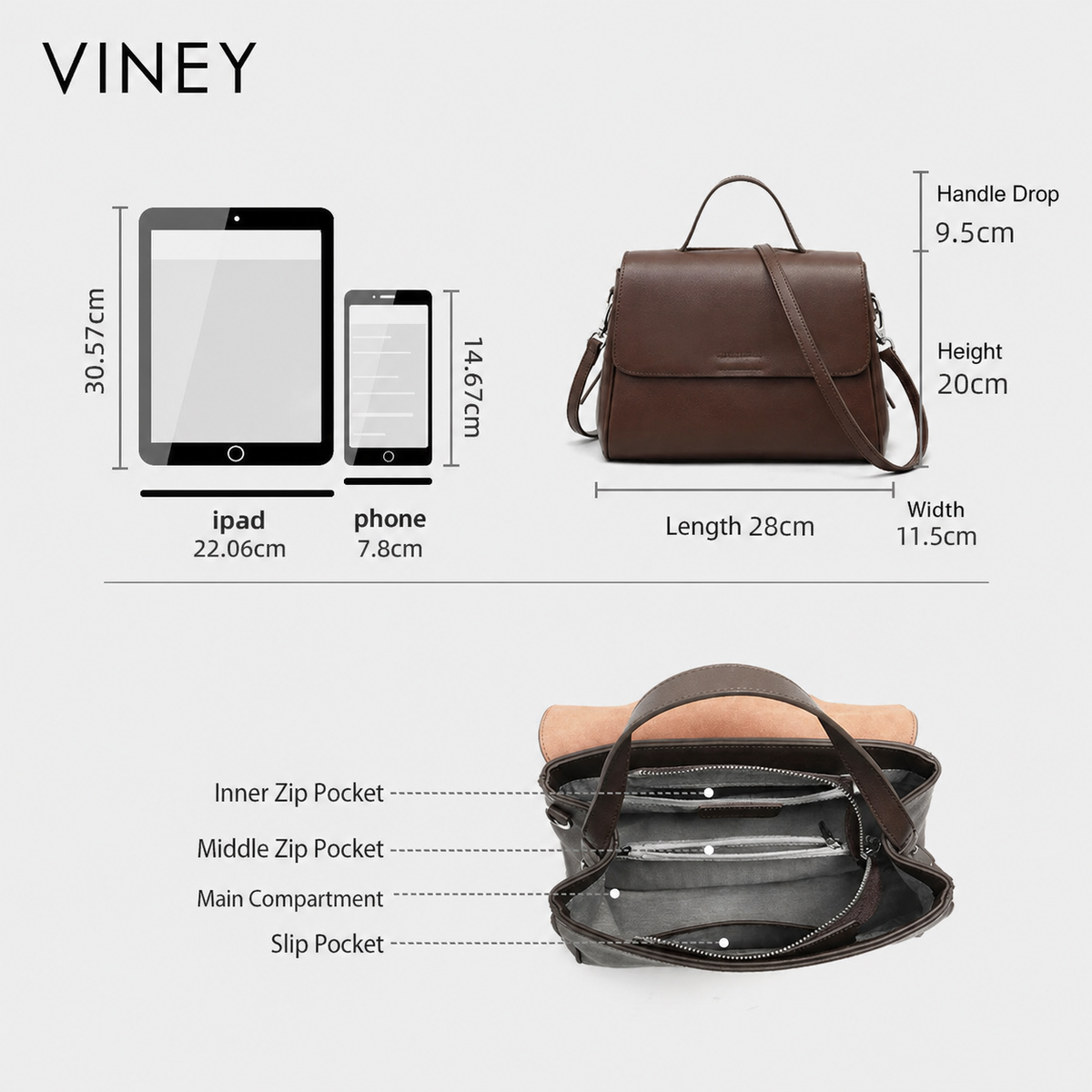 VINEY Urban Genuine Leather Lightweight Convertible Top-Handle Bag product image 5
