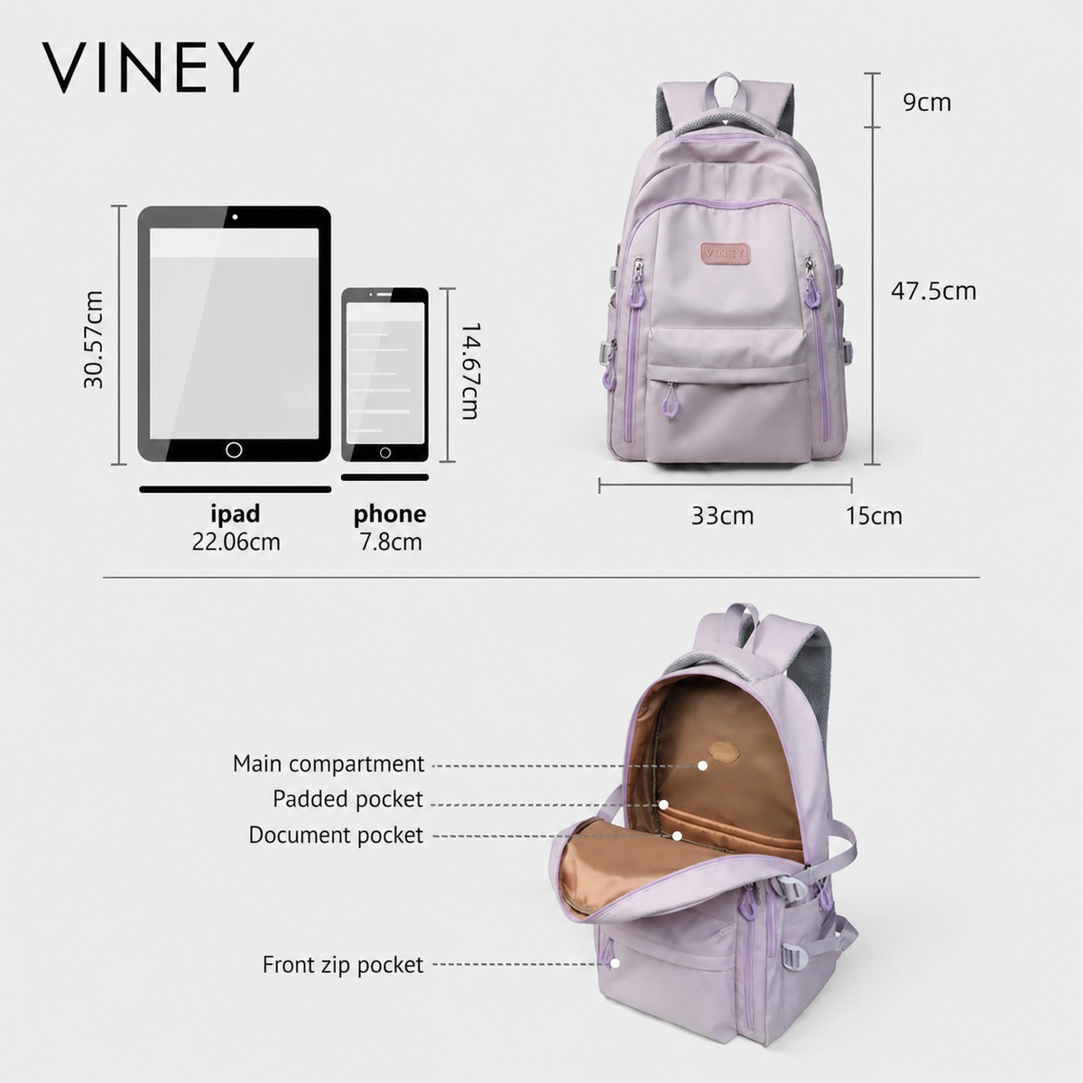 VINEY Urban Large Capacity Lightweight Laptop Backpack product image 5