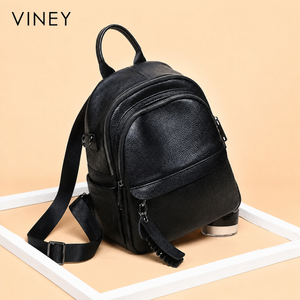 VINEY City Genuine Leather Large Capacity Backpack — English product image 1