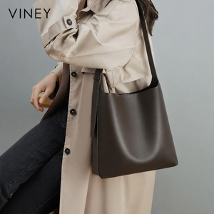 VINEY Genuine Leather Large Capacity 2-Piece Bucket Bag — English product image 1