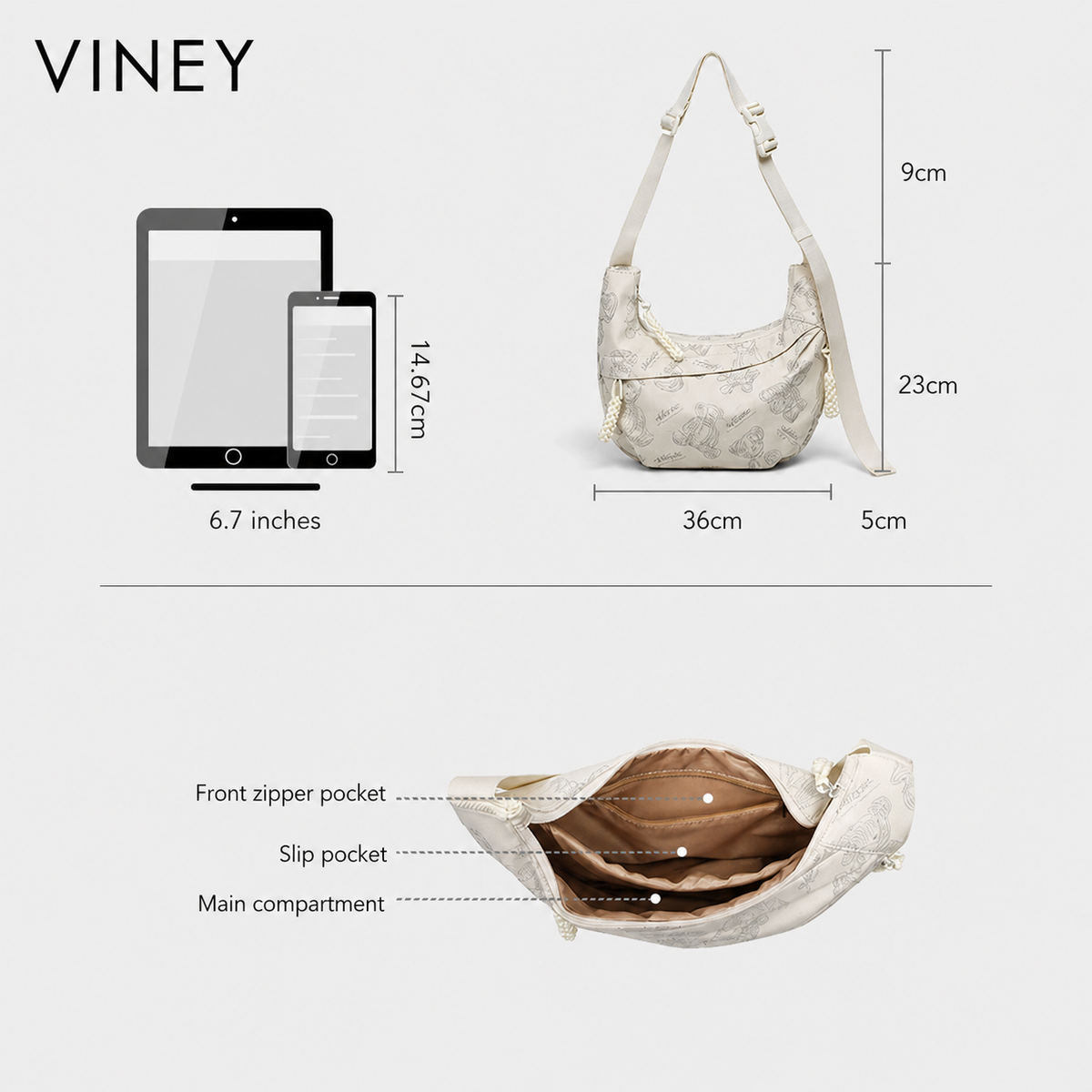 VINEY Urban Canvas Large Capacity Crescent Tote Bag product image 5
