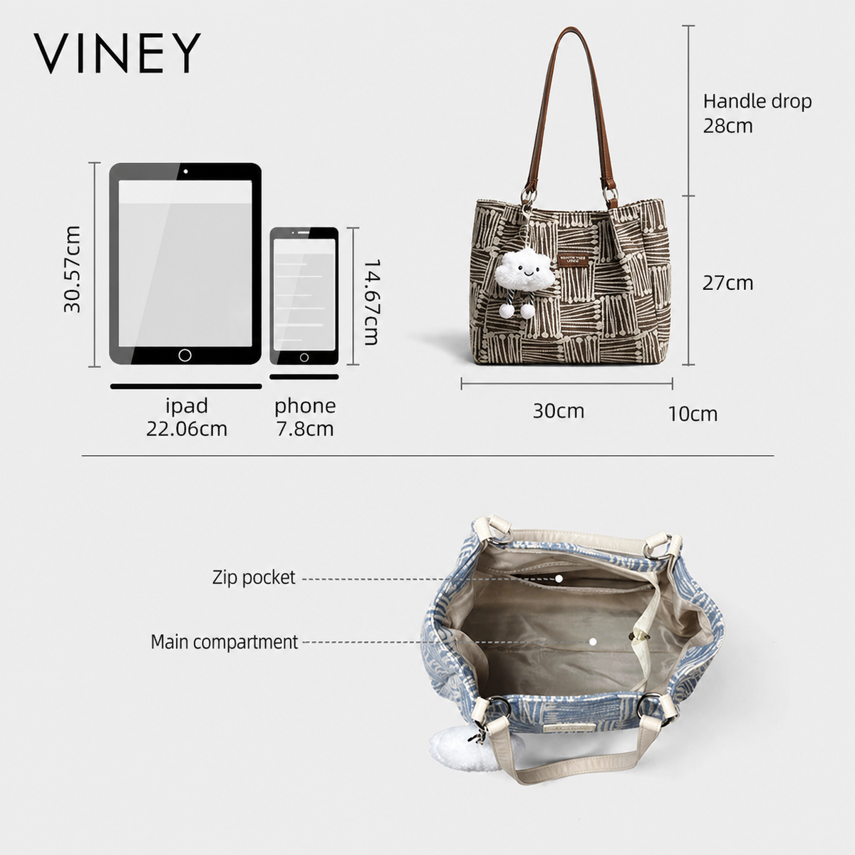 VINEY Canvas Large Capacity Lightweight Tote Bag — English product image 5