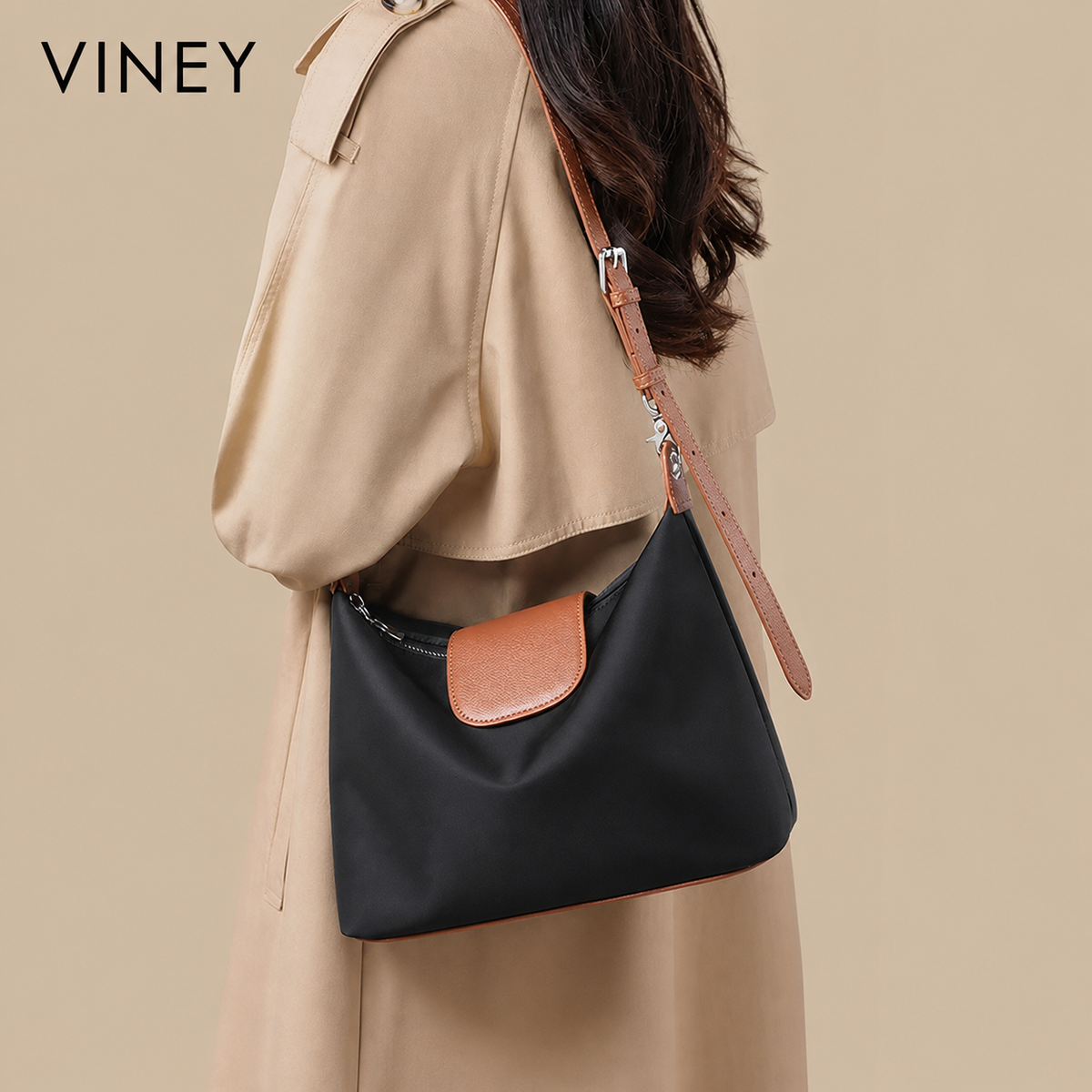 VINEY Canvas Crescent Convertible Tote Bag — English product image 2