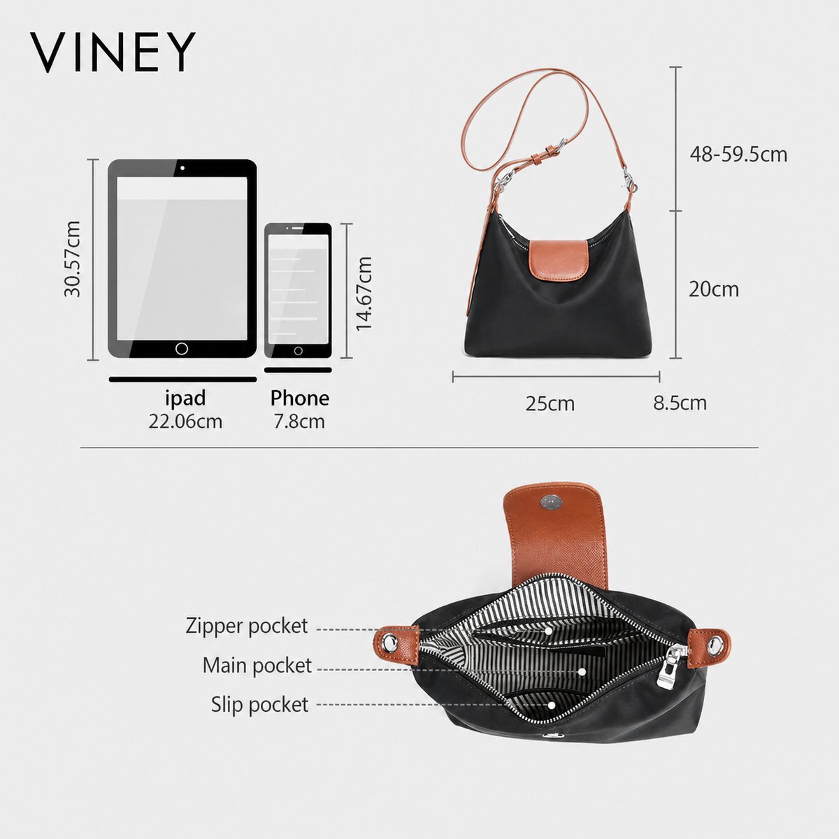 VINEY Canvas Crescent Convertible Tote Bag — English product image 5