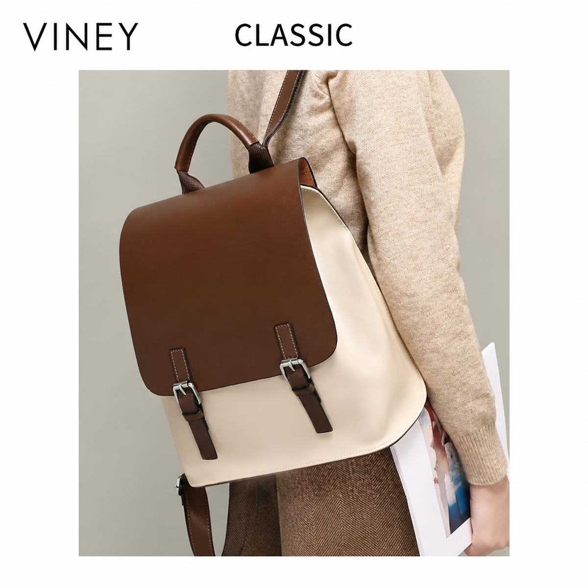 VINEY Genuine Leather Lightweight Laptop Backpack product image 1