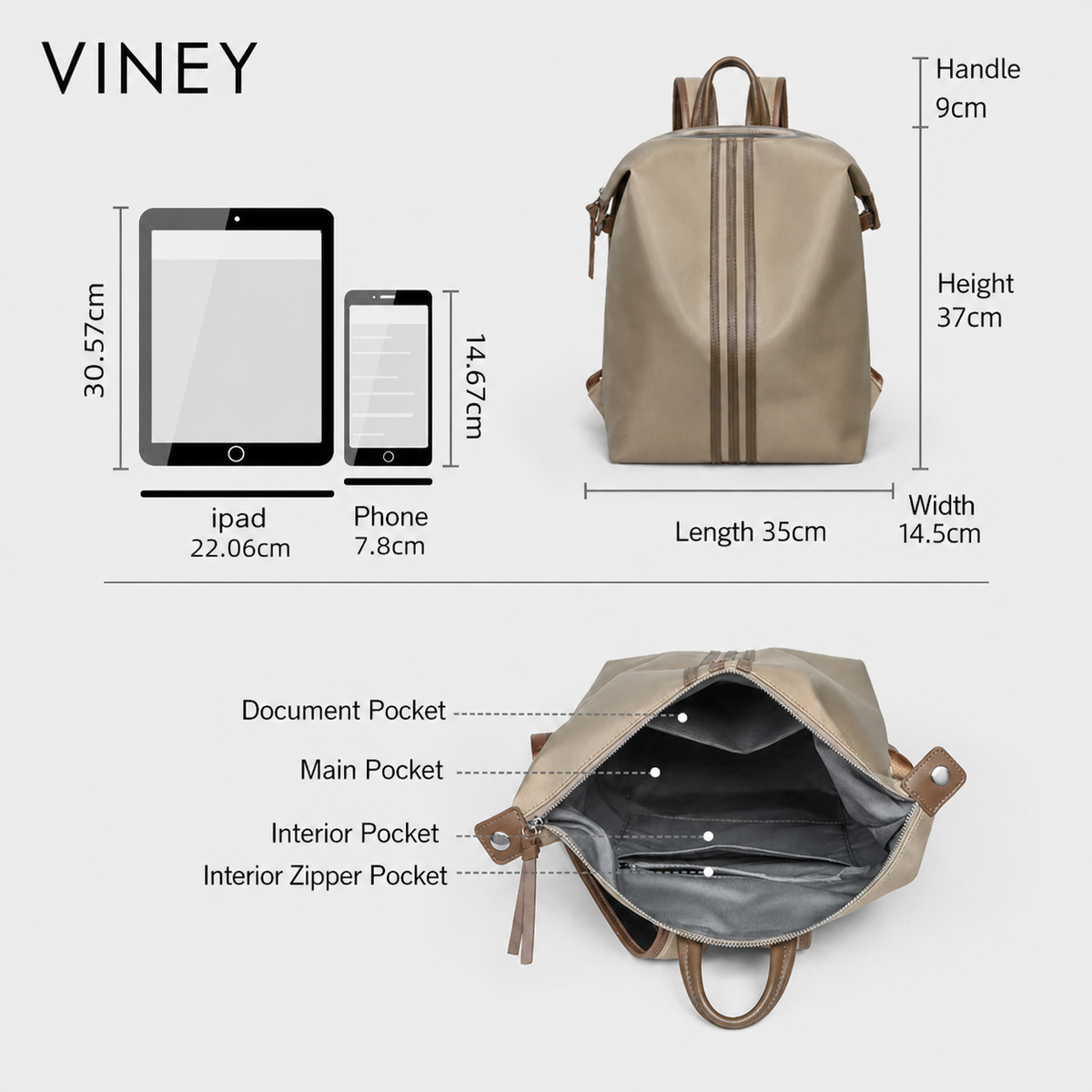 VINEY Nylon Large Capacity Lightweight Laptop Backpack product image 5