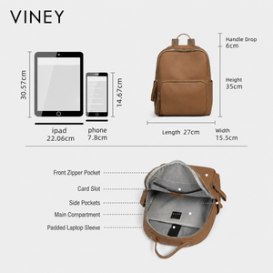 VINEY Commuter Genuine Leather Large Capacity Backpack — English product image 5