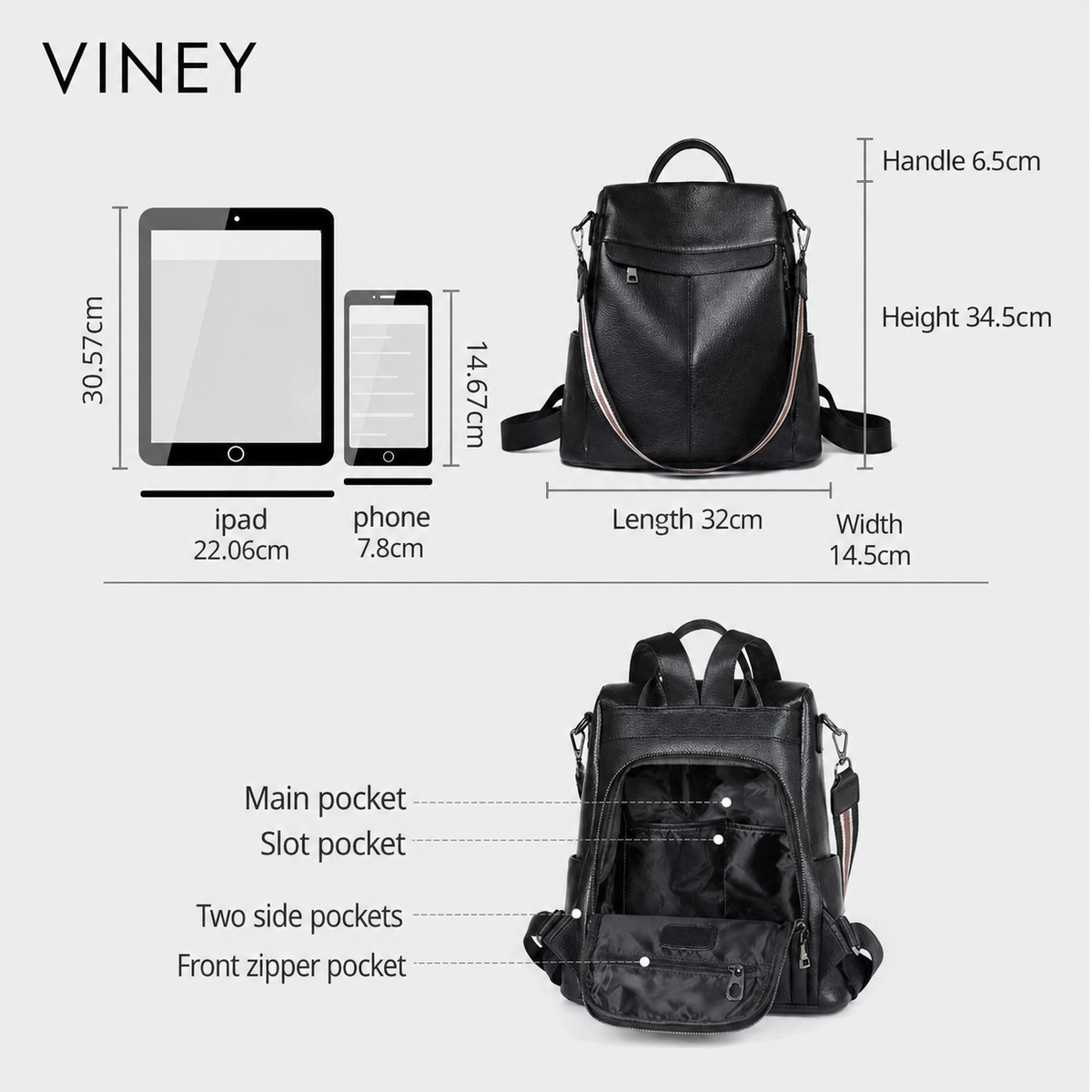 VINEY Genuine Leather Lightweight Backpack product image 5