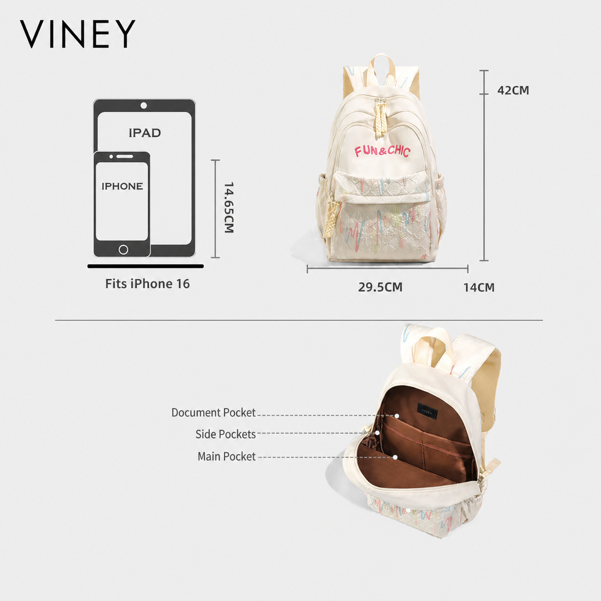 VINEY Everyday Large Capacity Lightweight Backpack — English product image 5