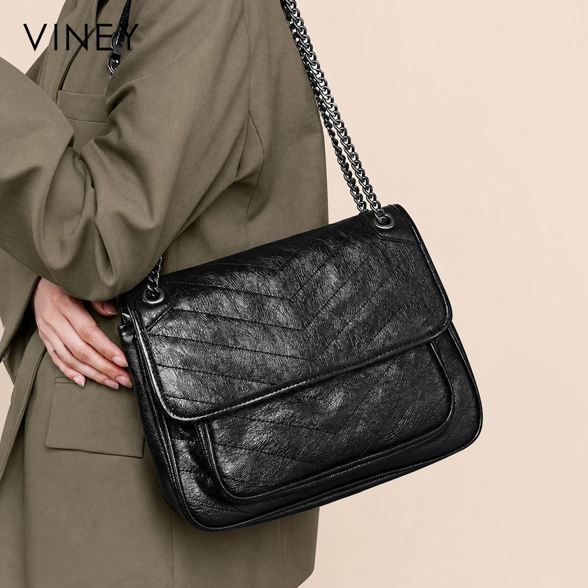 VINEY Genuine Leather Large Capacity Hobo Bag — English product image 1