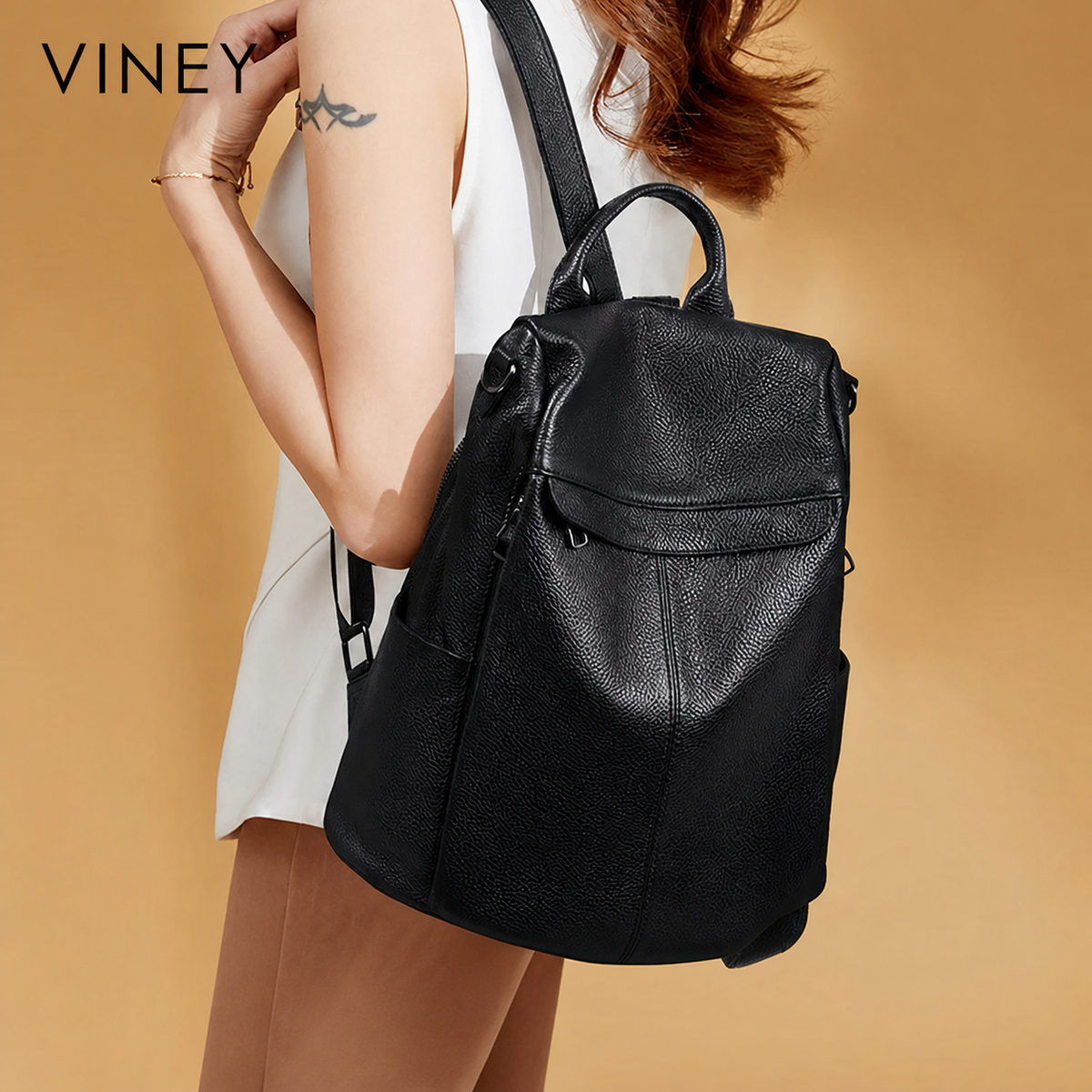 VINEY Genuine Leather Lightweight Backpack product image 1