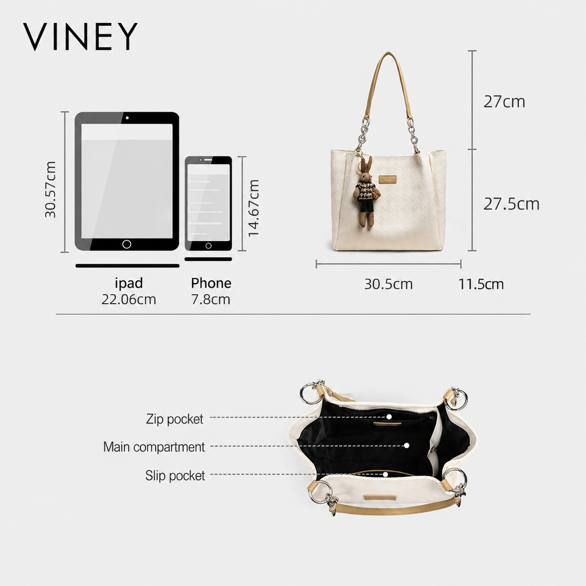 VINEY Genuine Leather Large Capacity Quilted Tote Bag product image 5