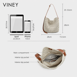 VINEY Weekend Woven Straw Beach Large Capacity Convertible Tote Bag product image 5