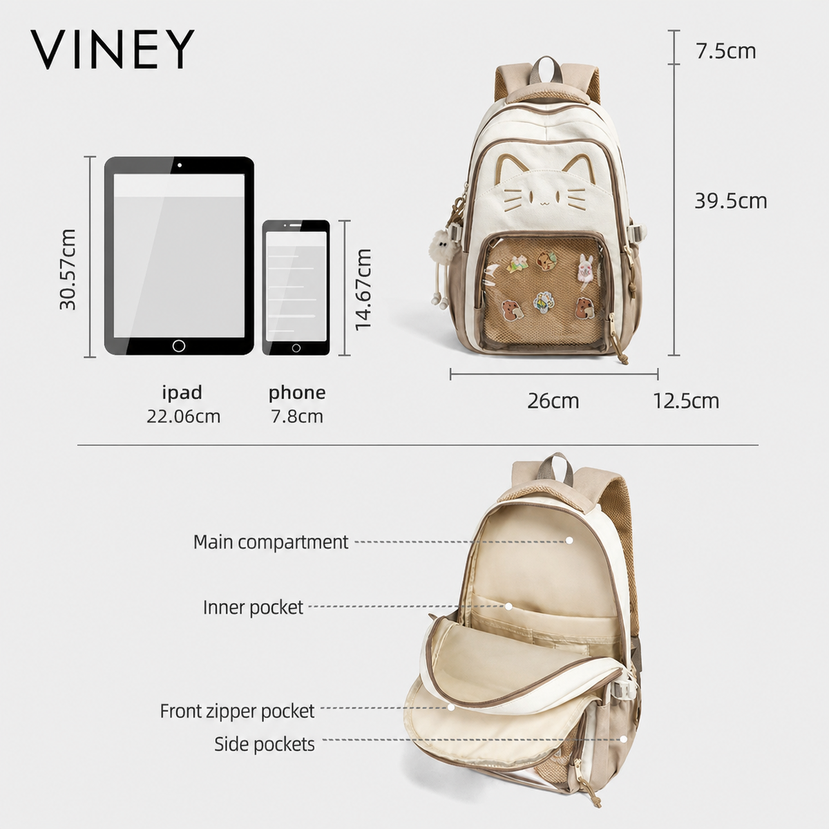 VINEY Contemporary Large Capacity Lightweight Backpack — English product image 5