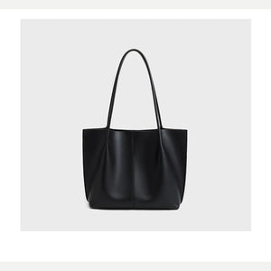 VINEY Black Leather Tote and Pouch Set in black, profile