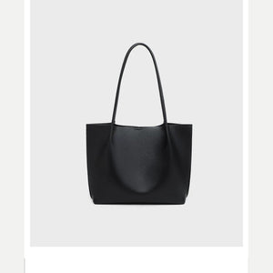 VINEY Black Leather Tote and Pouch Set in black, front detail