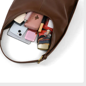 VINEY Brown Leather Hobo Tote and Pouch Set in brown, daily capacity