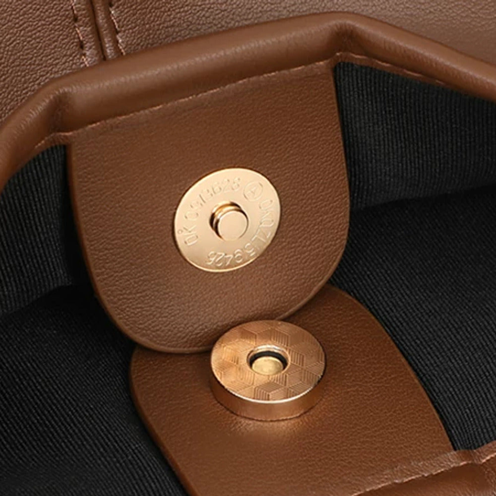 VINEY Brown Leather Hobo Tote and Pouch Set in brown, magnetic snap detail