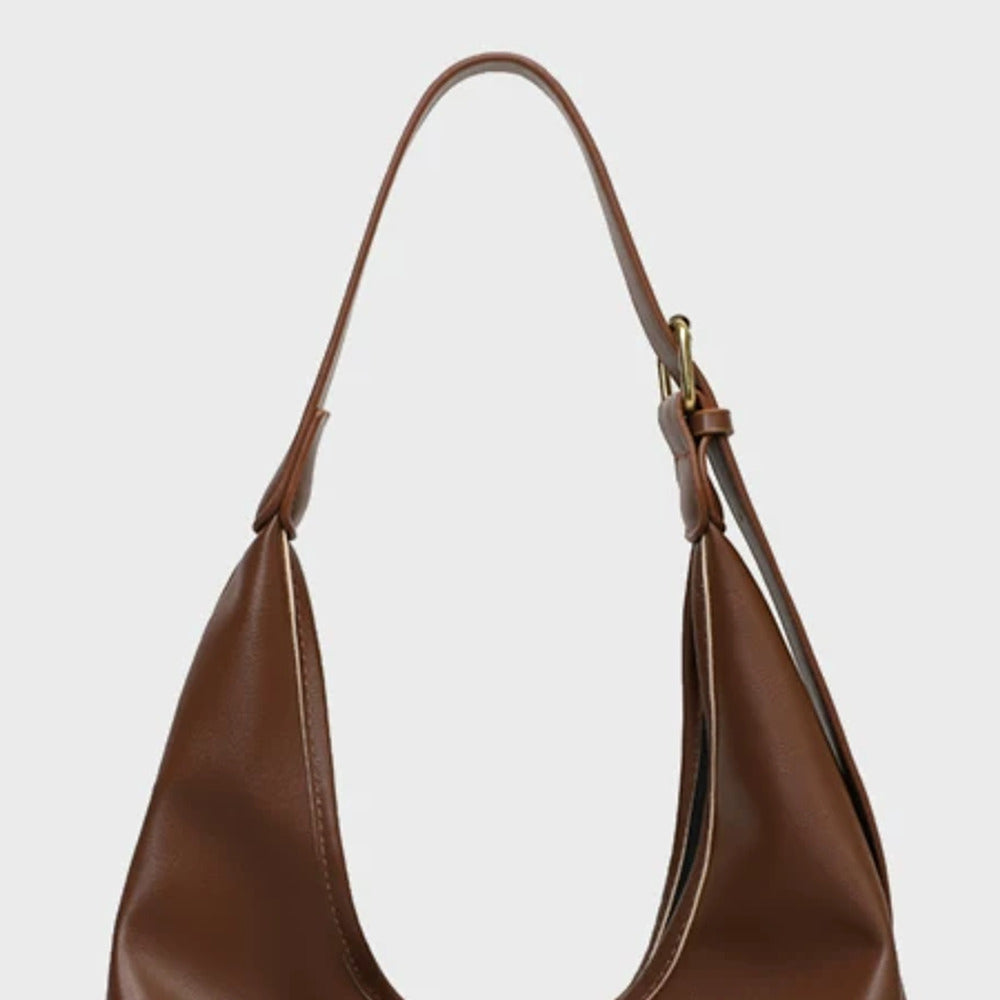 VINEY Brown Leather Hobo Tote and Pouch Set in brown, side profile