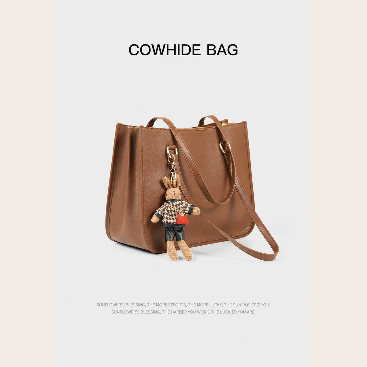 VINEY brown leather structured commuter tote bag
