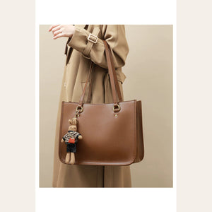 VINEY Brown Leather Structured Commuter Tote Bag in brown, hand carry