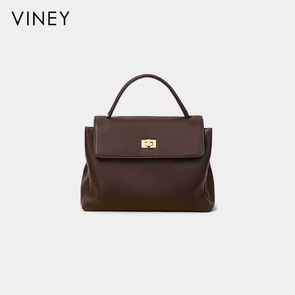 VINEY Chocolate Structured Tote and Crossbody Bag in chocolate, front view