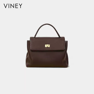 VINEY Chocolate Structured Tote and Crossbody Bag in chocolate, front view