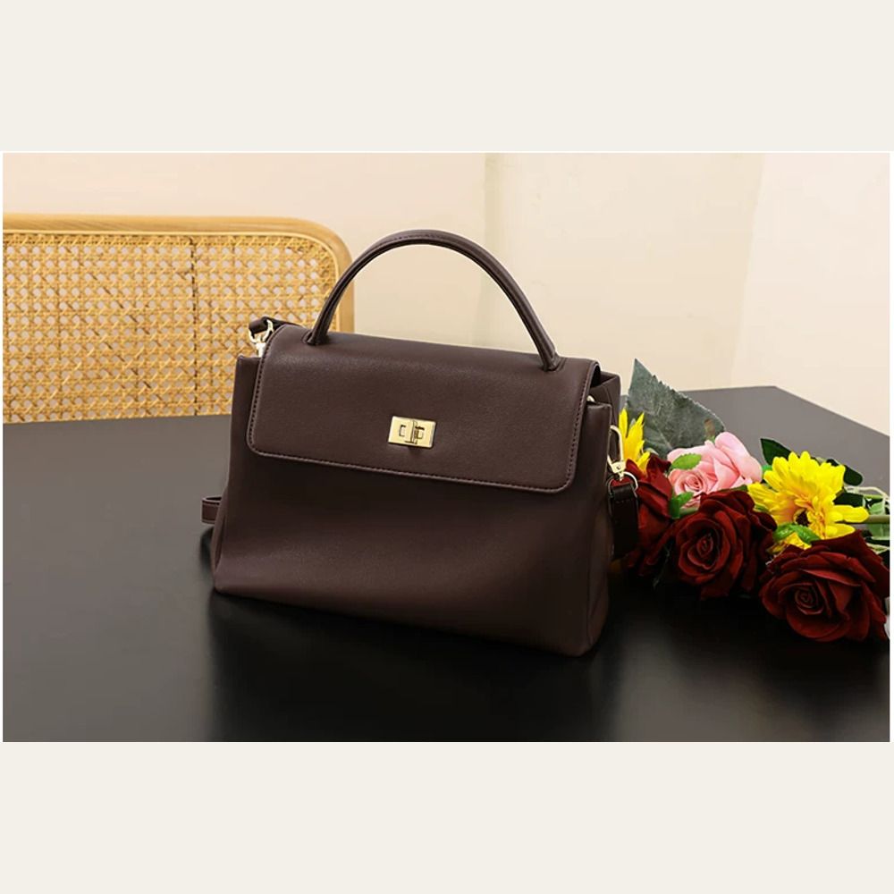 VINEY Chocolate Structured Tote and Crossbody Bag in chocolate, studio view