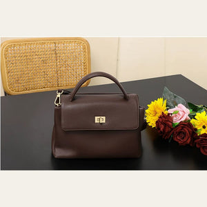 VINEY Chocolate Structured Tote and Crossbody Bag in chocolate, front detail