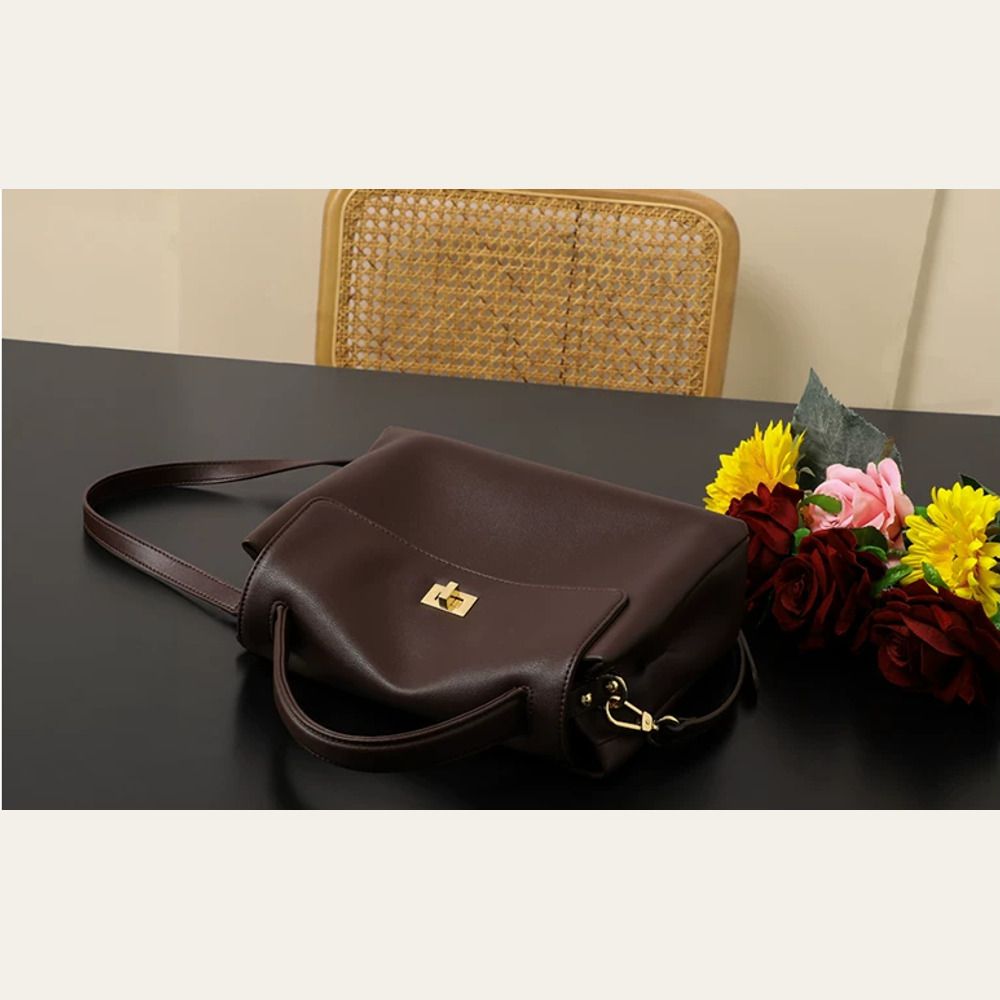 VINEY Chocolate Structured Tote and Crossbody Bag in chocolate, soft structure view